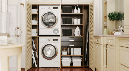 Установка стиральной и сушильной машины в колонну.